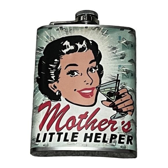 Metal Drinking Flask 8 Fl Oz New "Mother's Little Helper" 5" Tall - Picture 1 of 6